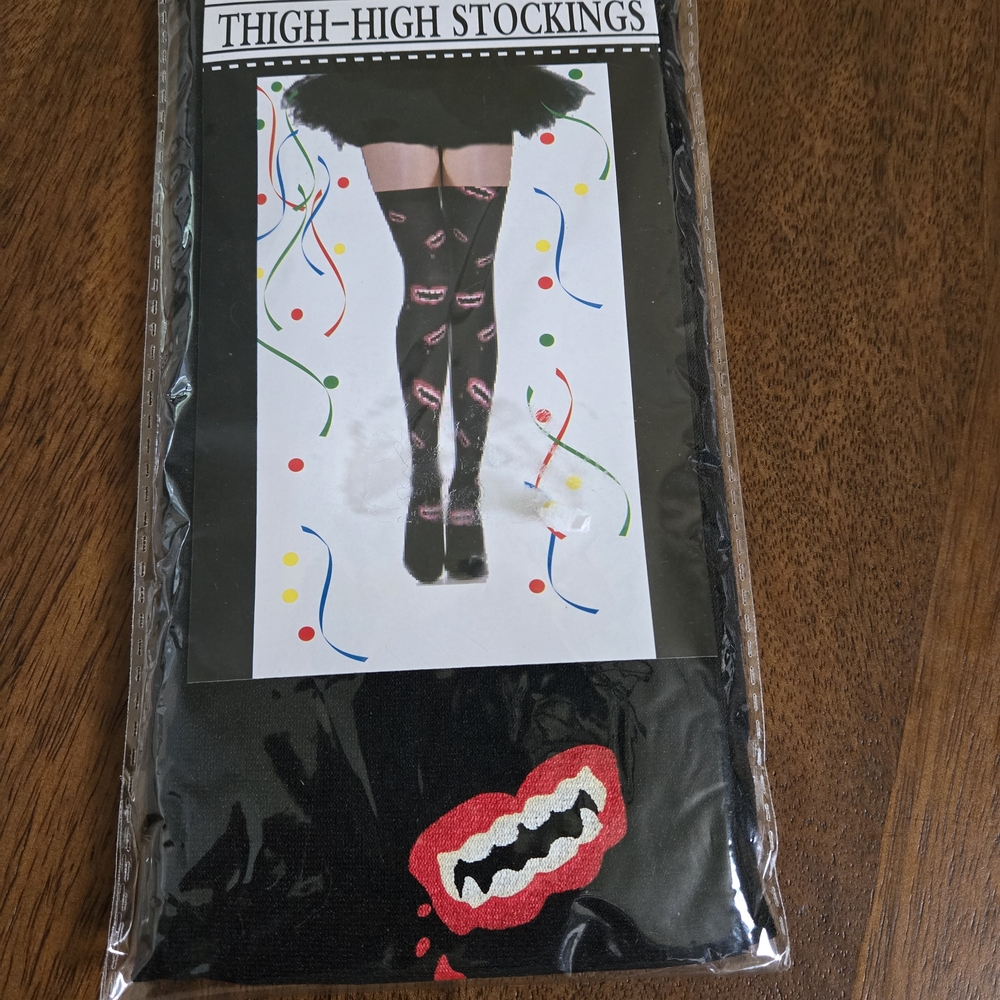 Gothic Bite Thigh-High Stockings - Black